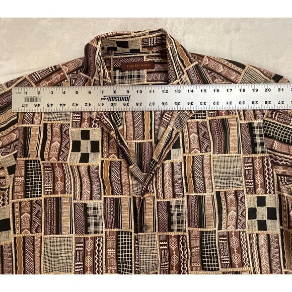 Tori Richard Mens Abstract Button-Up Cotton Lawn Hawaiian Shirt Large Brown - Picture 4 of 6